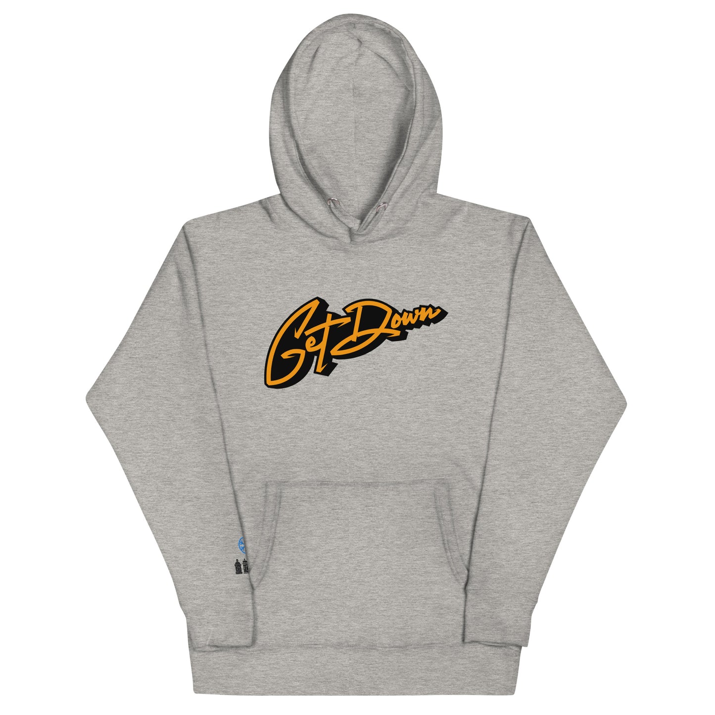 Gray-Get Down Graffiti Lettering Hoodie from B.Different Clothing, front view, graffiti-inspired streetwear
