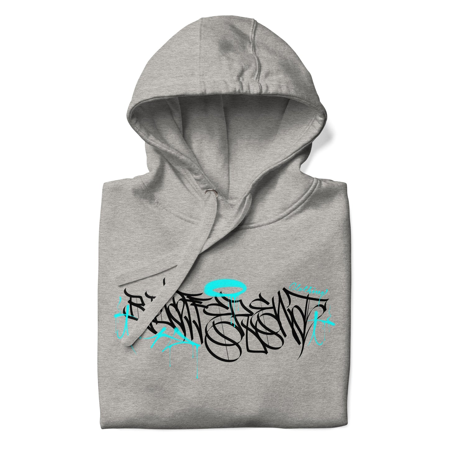 Gray-Caos One Collab Graffiti Hoodie from B.Different Clothing, folded, graffiti-inspired streetwear