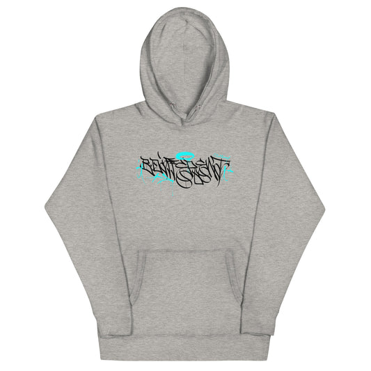 Gray-Caos One Collab Graffiti Hoodie from B.Different Clothing, front view, graffiti-inspired streetwear