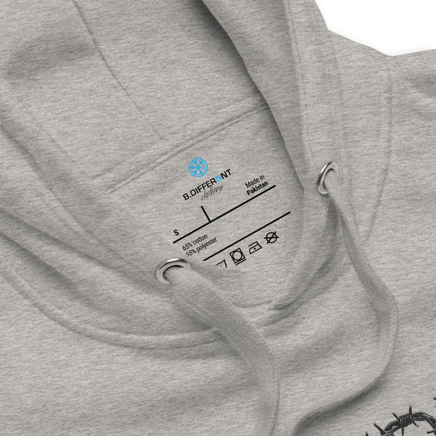 Gray-B.DFRNT Barbed Wire Hoodie from B.Different Clothing, collar, graffiti-inspired streetwear