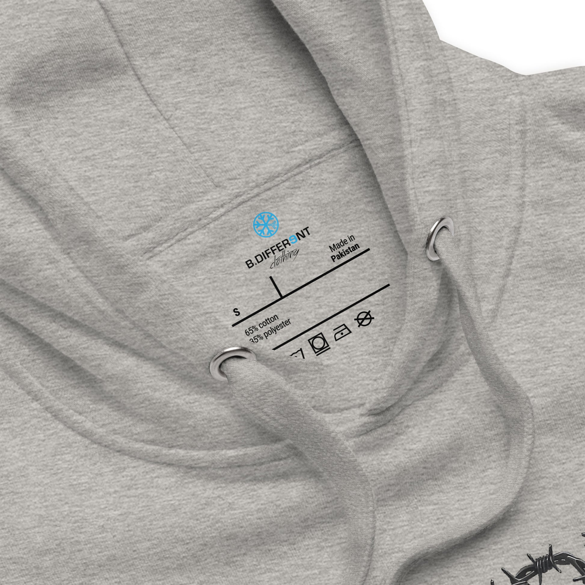 Gray-B.DFRNT Barbed Wire Hoodie from B.Different Clothing, collar, graffiti-inspired streetwear