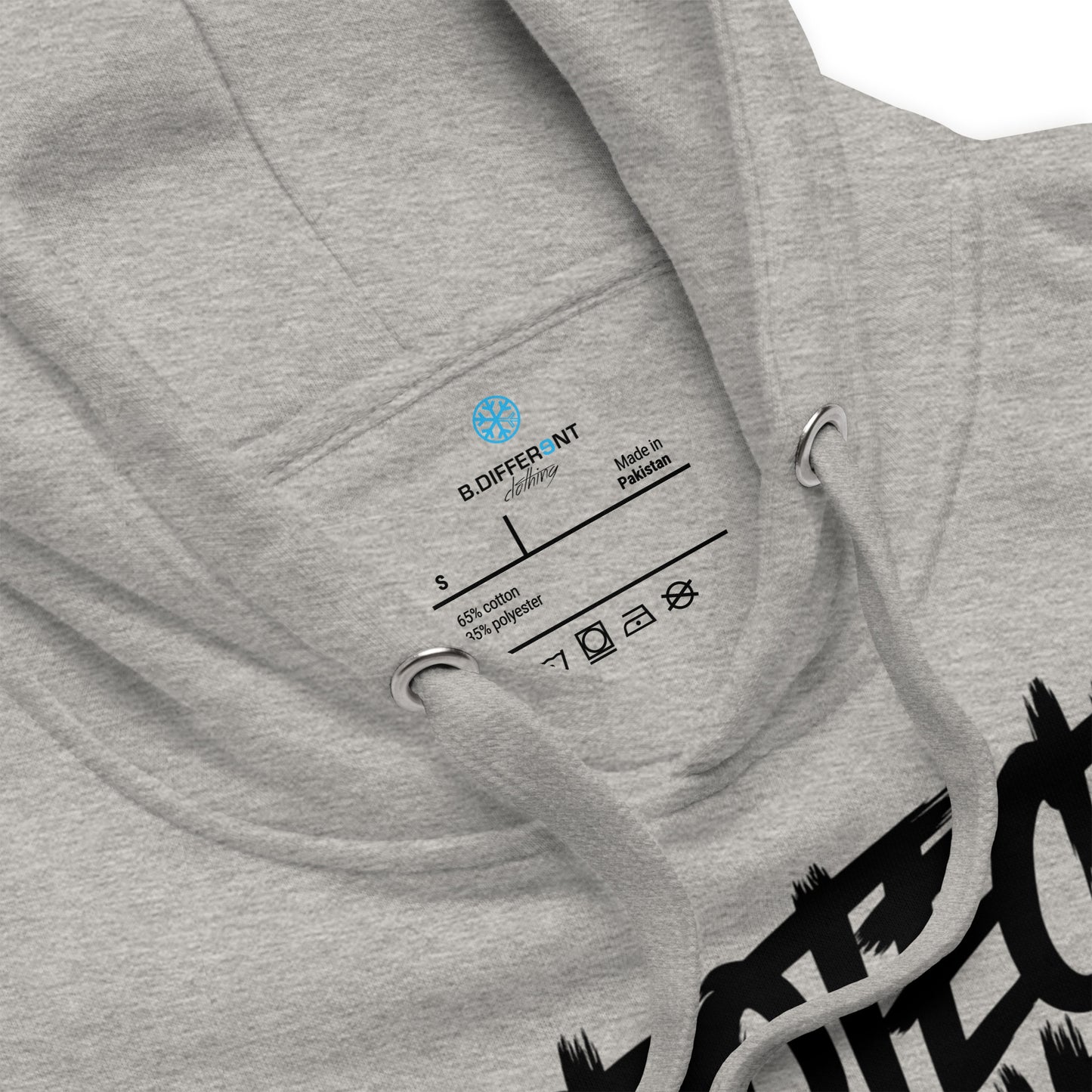 Gray-Protect Your Vibe Graffiti Tag hoodie from B.Different Clothing, collar, graffiti-inspired streetwear