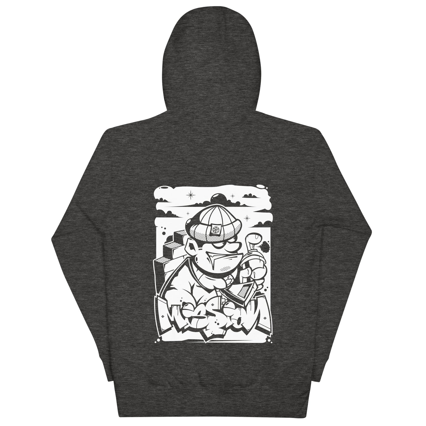 Darkgray-Mission Graffiti Character Hoodie from B.Different Clothing, back view, graffiti-inspired streetwear