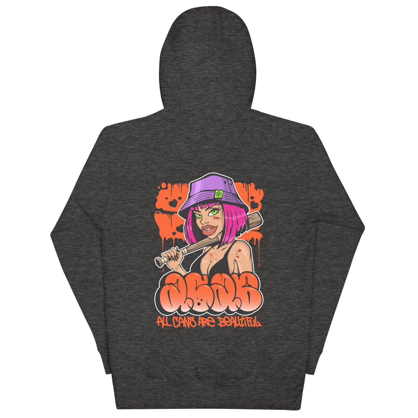 Darkgray-ACAB Girl Graffiti Hoodie from B.Different Clothing, back view, graffiti-inspired streetwear