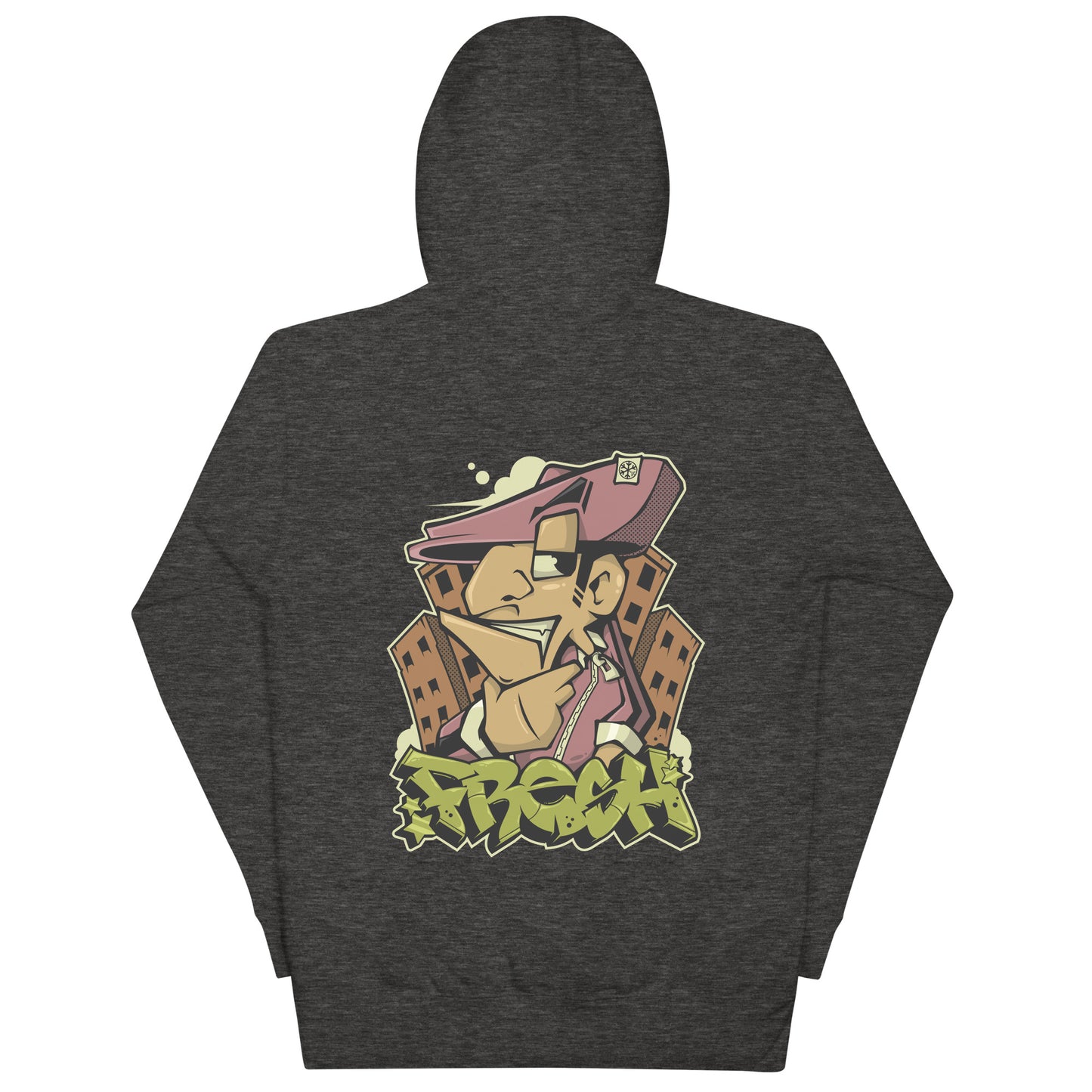 Darkgray-Fresh Graffiti Character Hoodie from B.Different Clothing, back view, graffiti-inspired streetwear