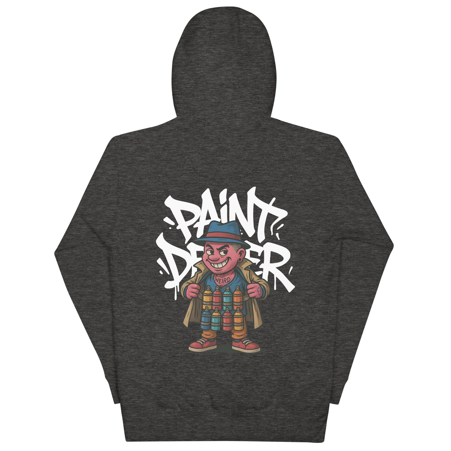 Darkgray-Paint Dealer Graffiti Character Hoodie from B.Different Clothing, back view, graffiti-inspired streetwear