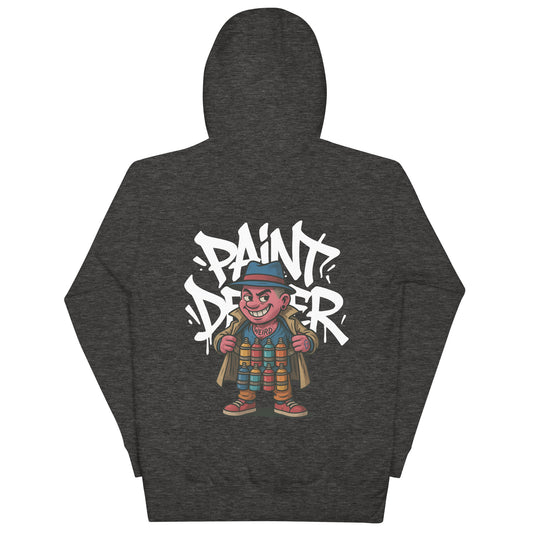 Darkgray-Paint Dealer Graffiti Character Hoodie from B.Different Clothing, back view, graffiti-inspired streetwear