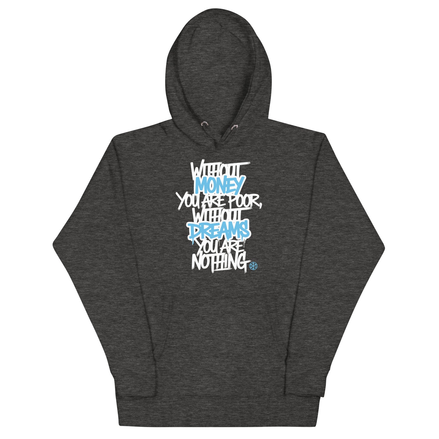 Darkgray-Without Dreams You Are Nothing Graffiti Hoodie from B.Different Clothing, front view, graffiti-inspired streetwear