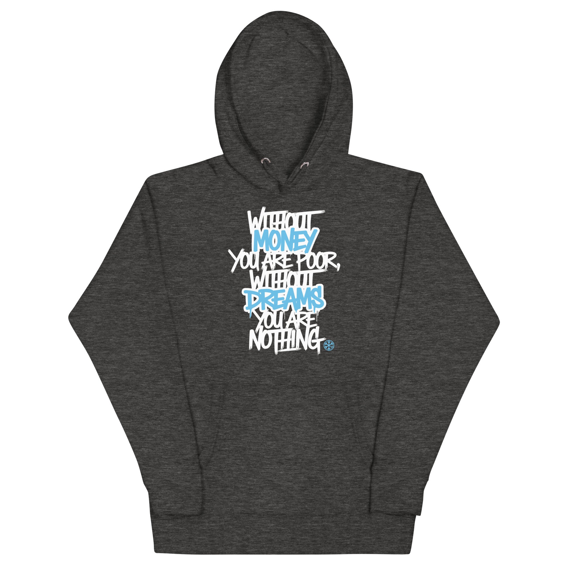 Darkgray-Without Dreams You Are Nothing Graffiti Hoodie from B.Different Clothing, front view, graffiti-inspired streetwear