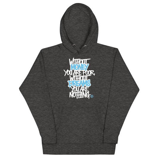 Darkgray-Without Dreams You Are Nothing Graffiti Hoodie from B.Different Clothing, front view, graffiti-inspired streetwear