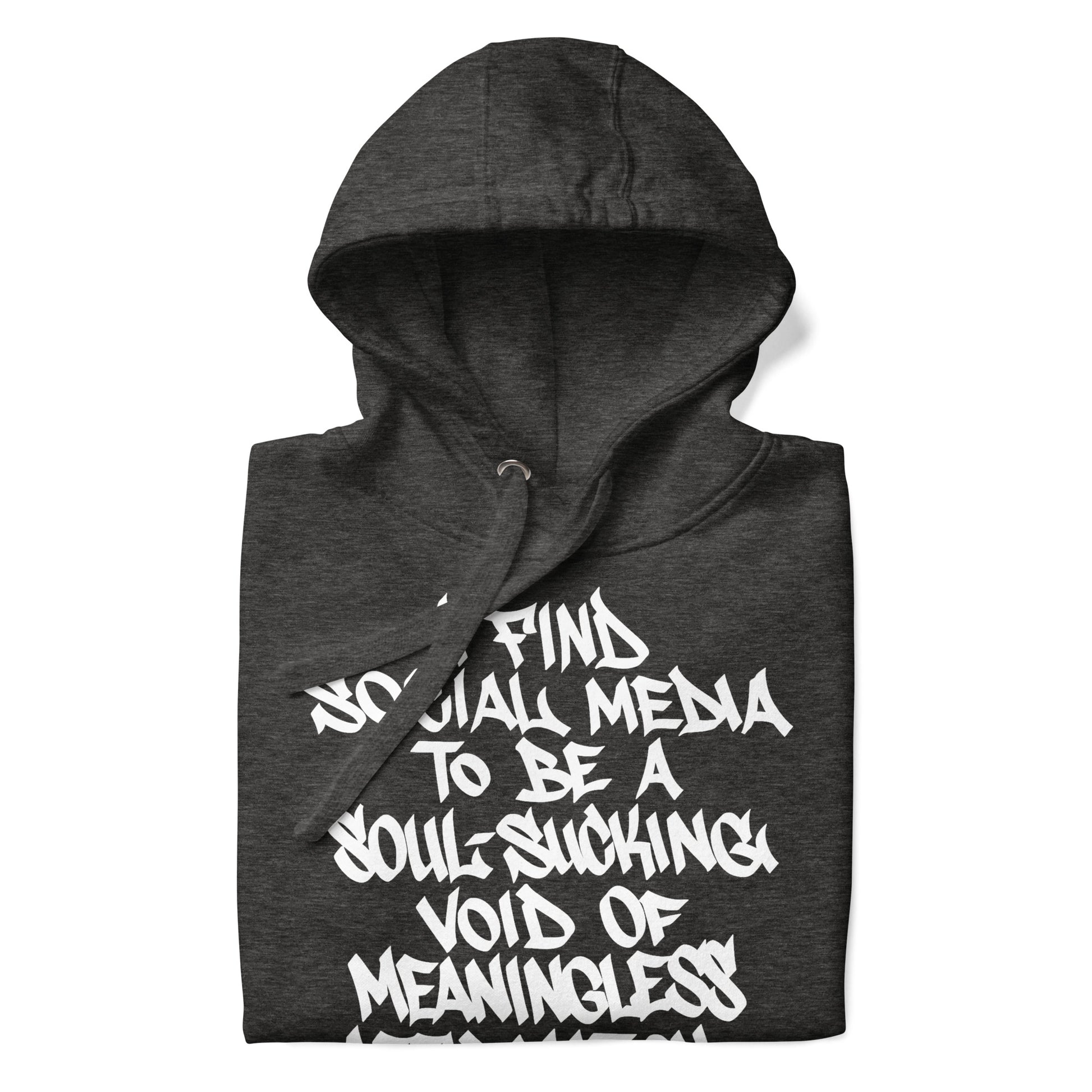 Darkgray-Social Media Graffiti Tag Hoodie from B.Different Clothing, folded, graffiti-inspired streetwear