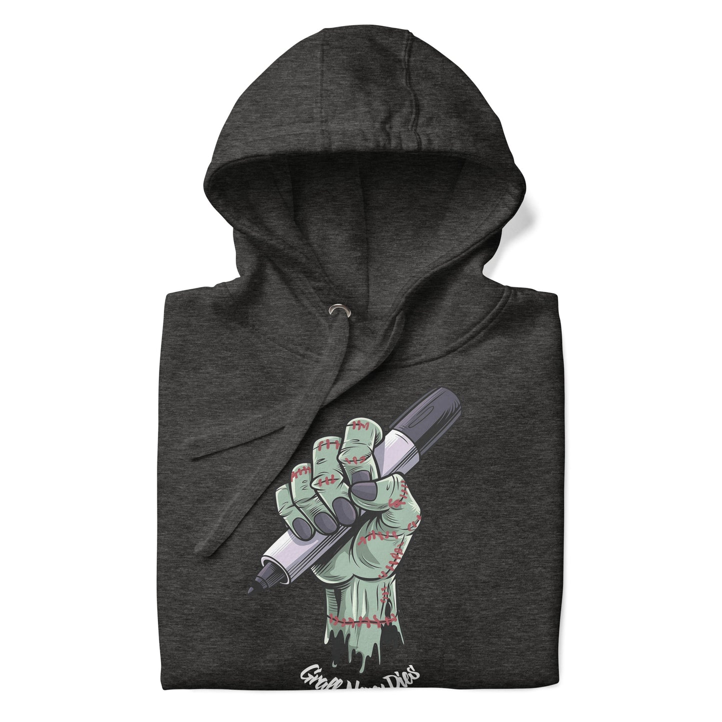 Darkgray-Thing Graffiti Hoodie from B.Different Clothing, folded, graffiti-inspired streetwear