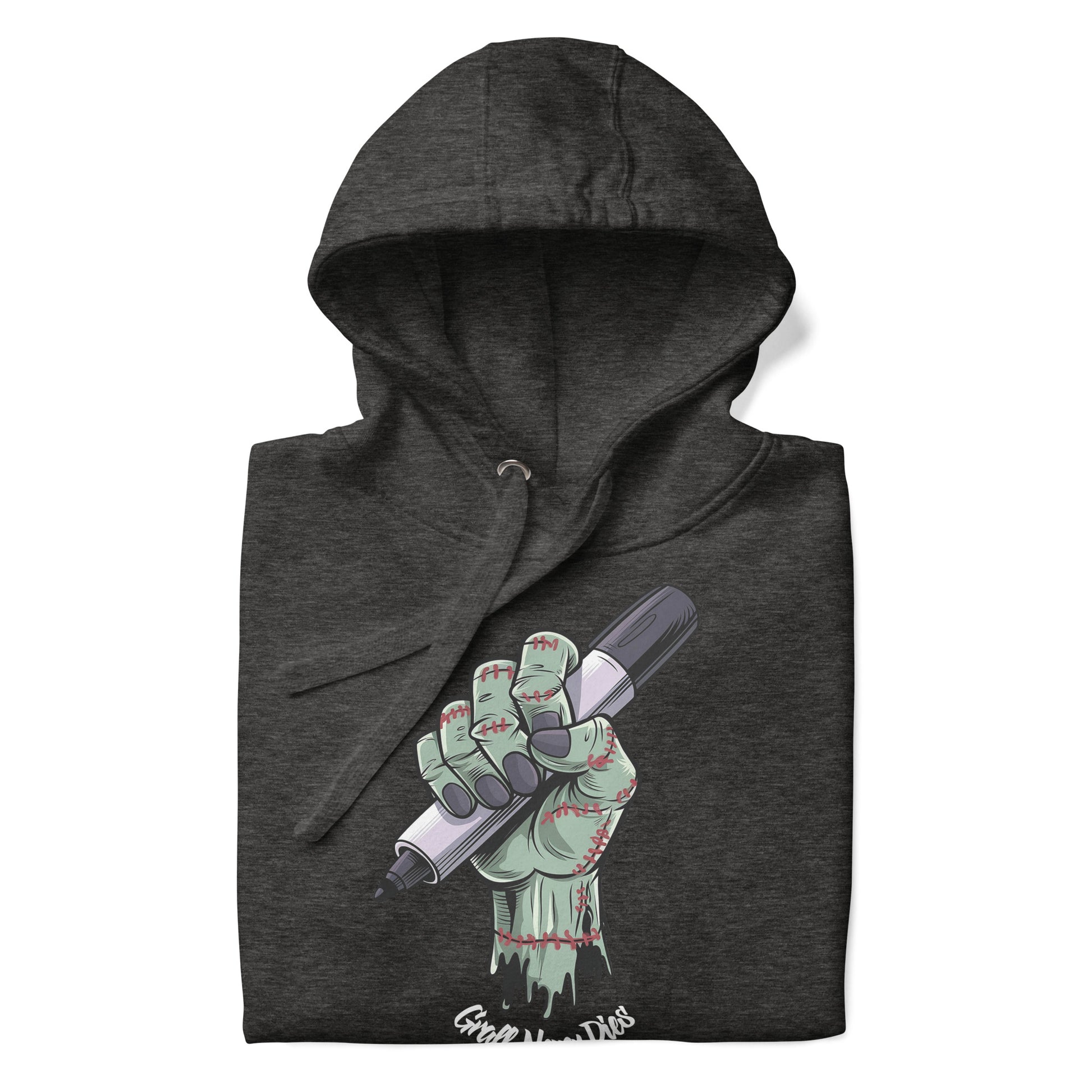 Darkgray-Thing Graffiti Hoodie from B.Different Clothing, folded, graffiti-inspired streetwear