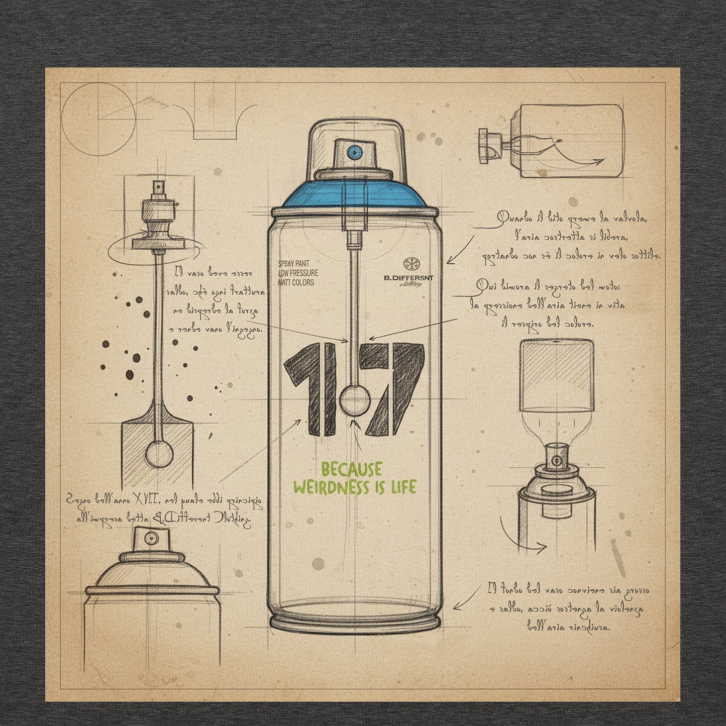 Darkgray-Spray Can Sketch Graffiti Hoodie from B.Different Clothing, graphic, graffiti-inspired streetwear