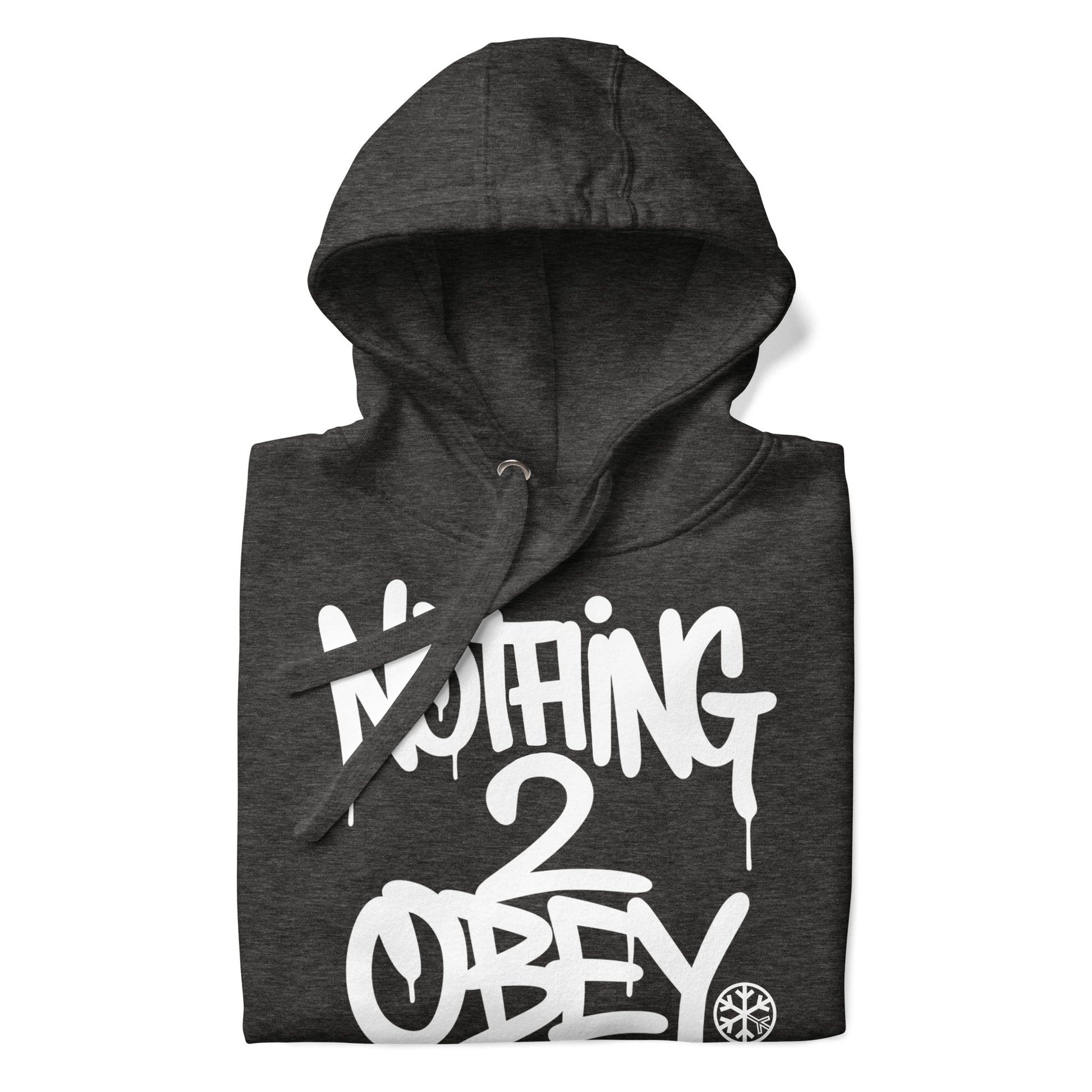Darkgray-Nothing 2 Obey Graffiti Hoodie from B.Different Clothing, folded, graffiti-inspired streetwear