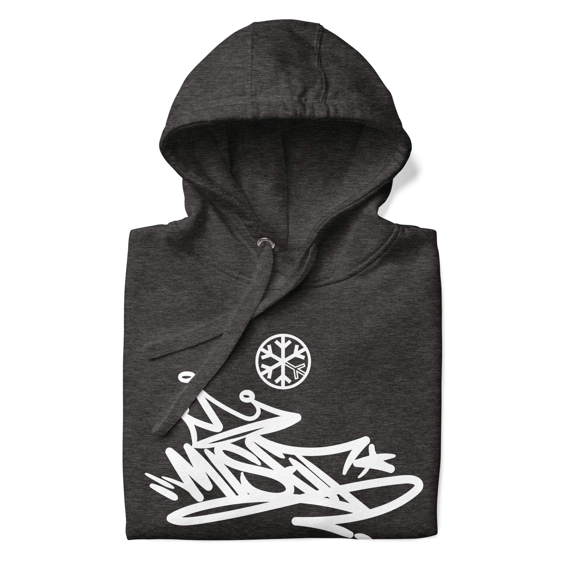 Darkgray-Misfit Graffiti Tag Hoodie from B.Different Clothing, folded, graffiti-inspired streetwear