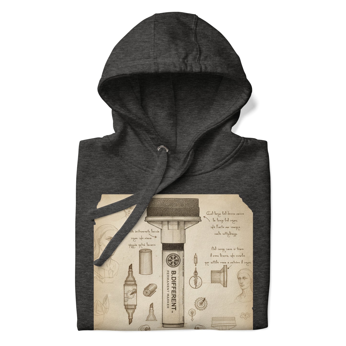 Darkgray-Marker Sketch Graffiti Hoodie from B.Different Clothing, folded, graffiti-inspired streetwear
