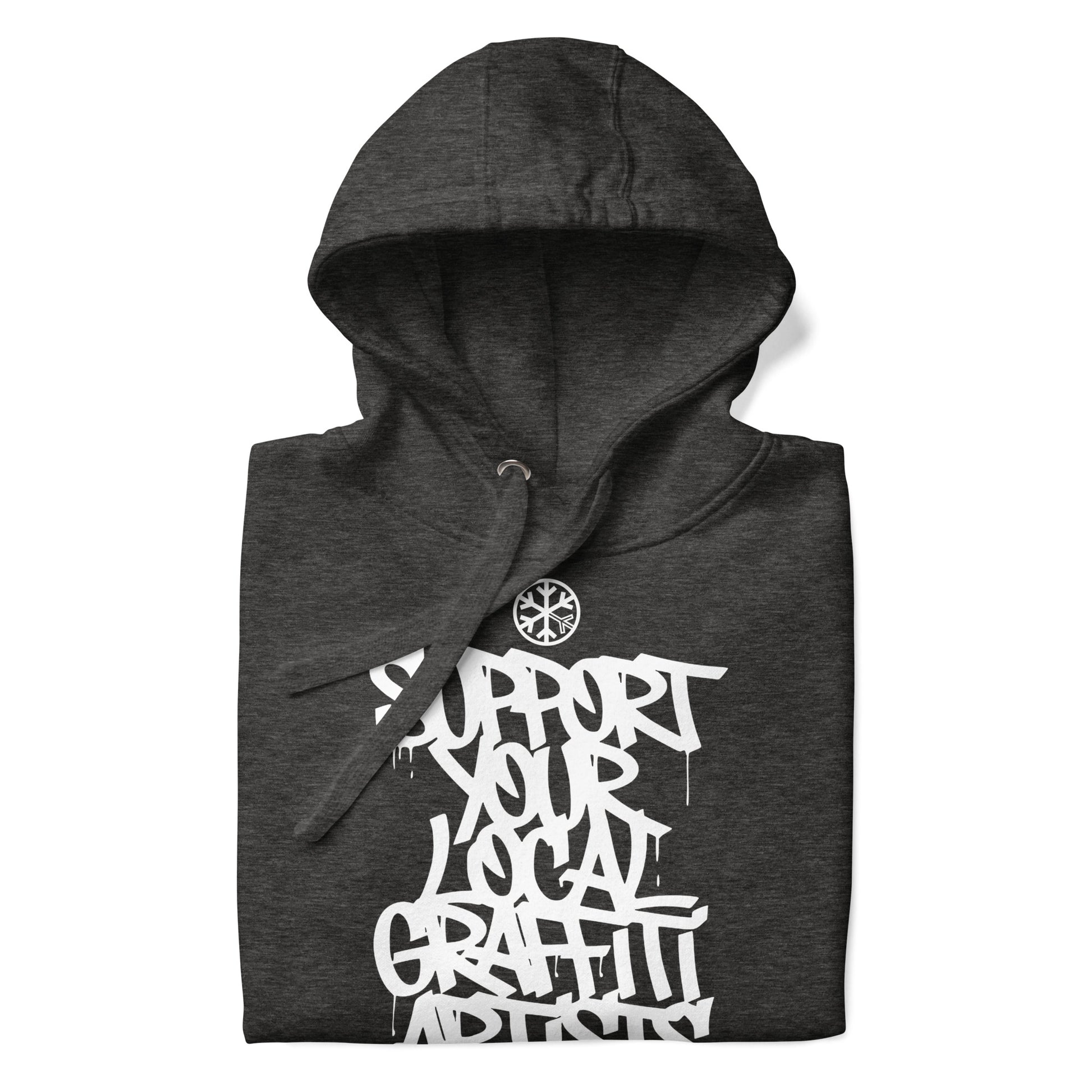 Darkgray-Support Your Local Graffiti Artists Hoodie from B.Different Clothing, folded, graffiti-inspired streetwear