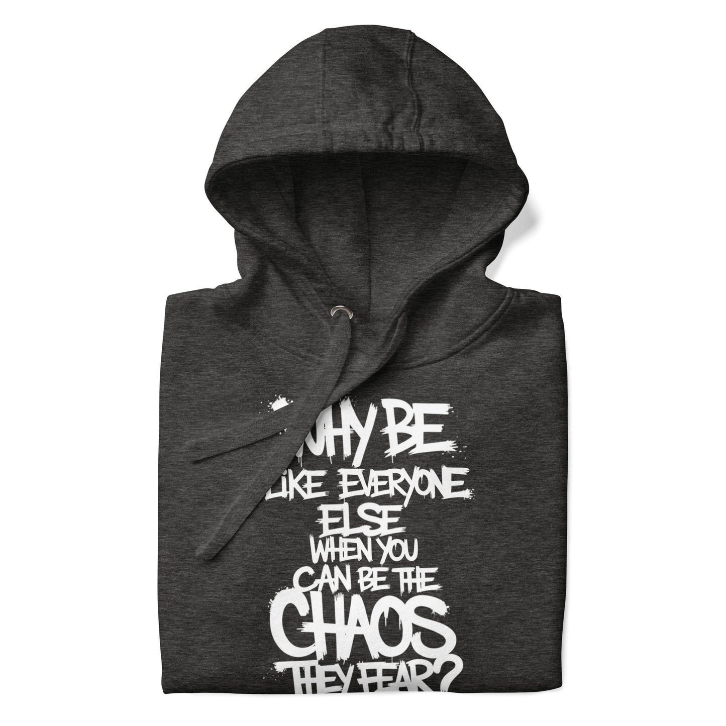 Darkgray-Chaos They Fear Graffiti Tag Hoodie from B.Different Clothing, folded, graffiti-inspired streetwear