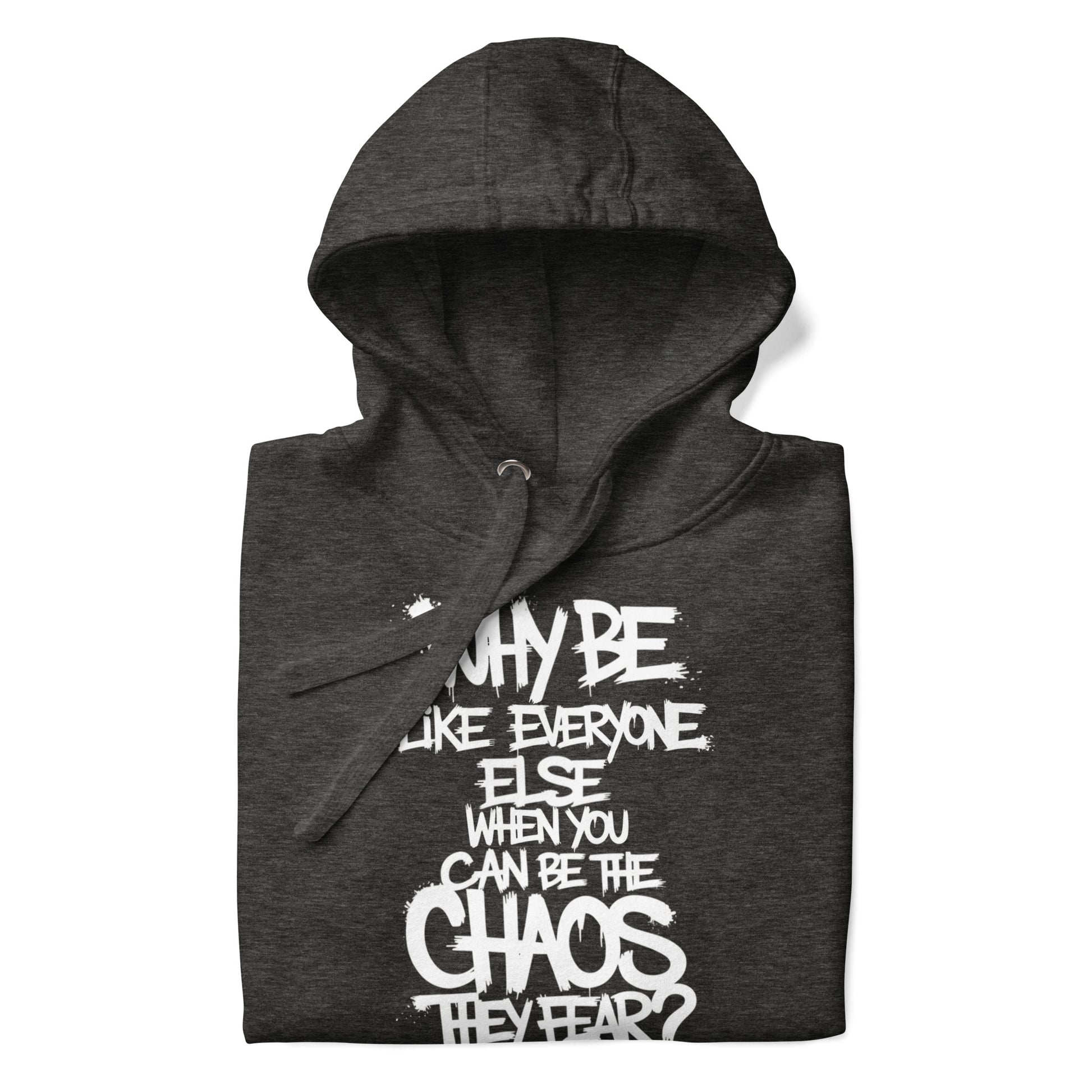 Darkgray-Chaos They Fear Graffiti Tag Hoodie from B.Different Clothing, folded, graffiti-inspired streetwear