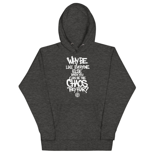 Darkgray-Chaos They Fear Graffiti Tag Hoodie from B.Different Clothing, front view, graffiti-inspired streetwear