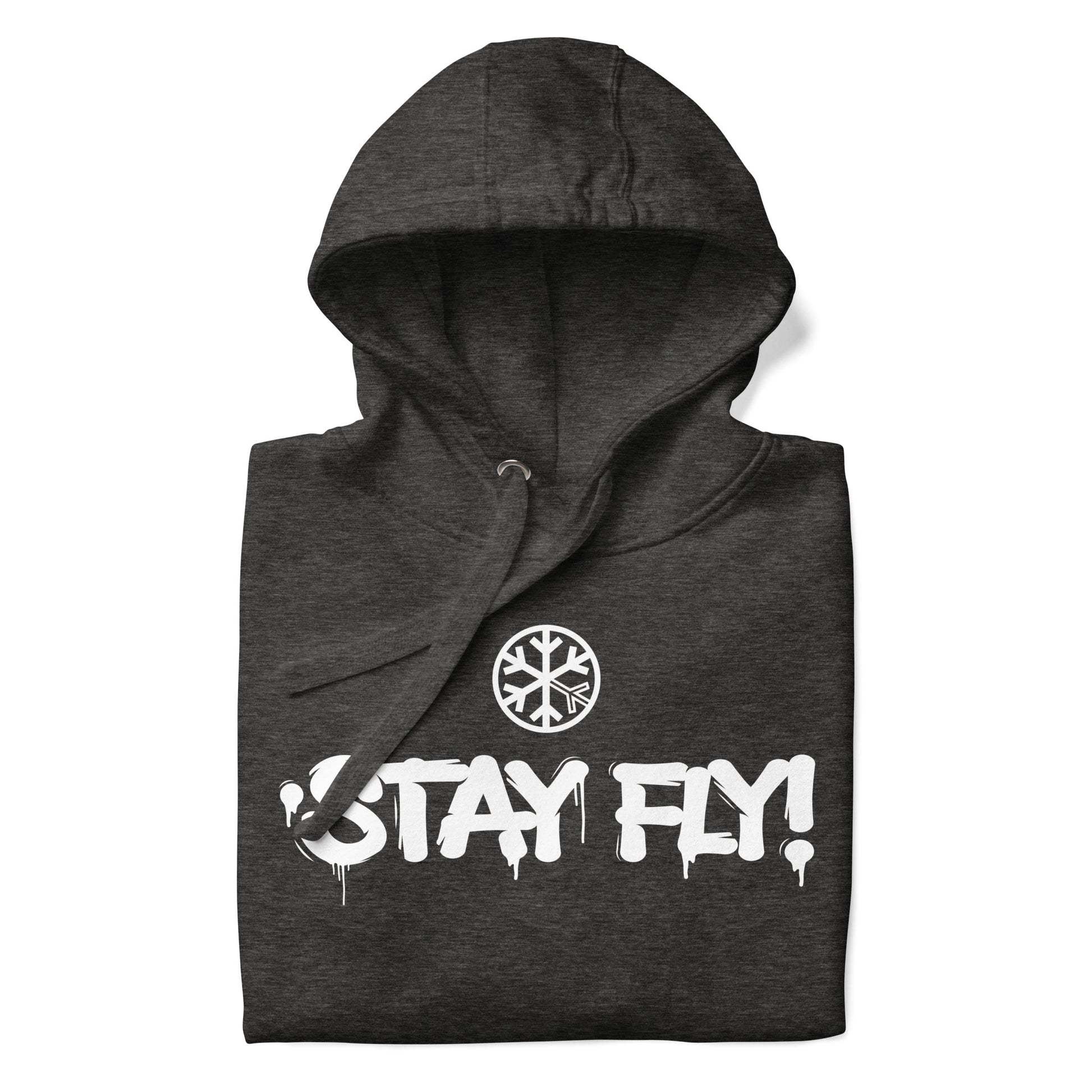 Darkgray-Stay Fly Graffiti Tag Hoodie from B.Different Clothing, folded, graffiti-inspired streetwear