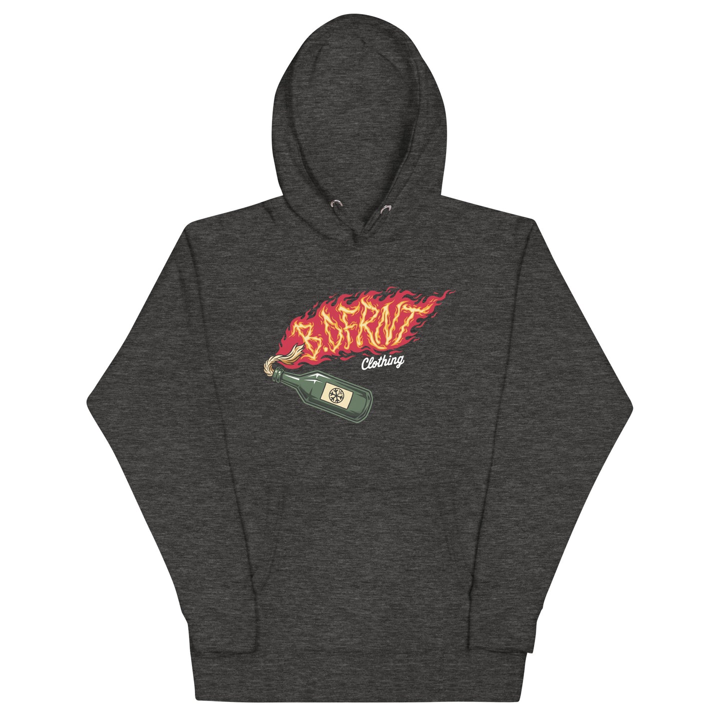 Darkgray-Molotov Graffiti Hoodie from B.Different Clothing, front view, graffiti-inspired streetwear