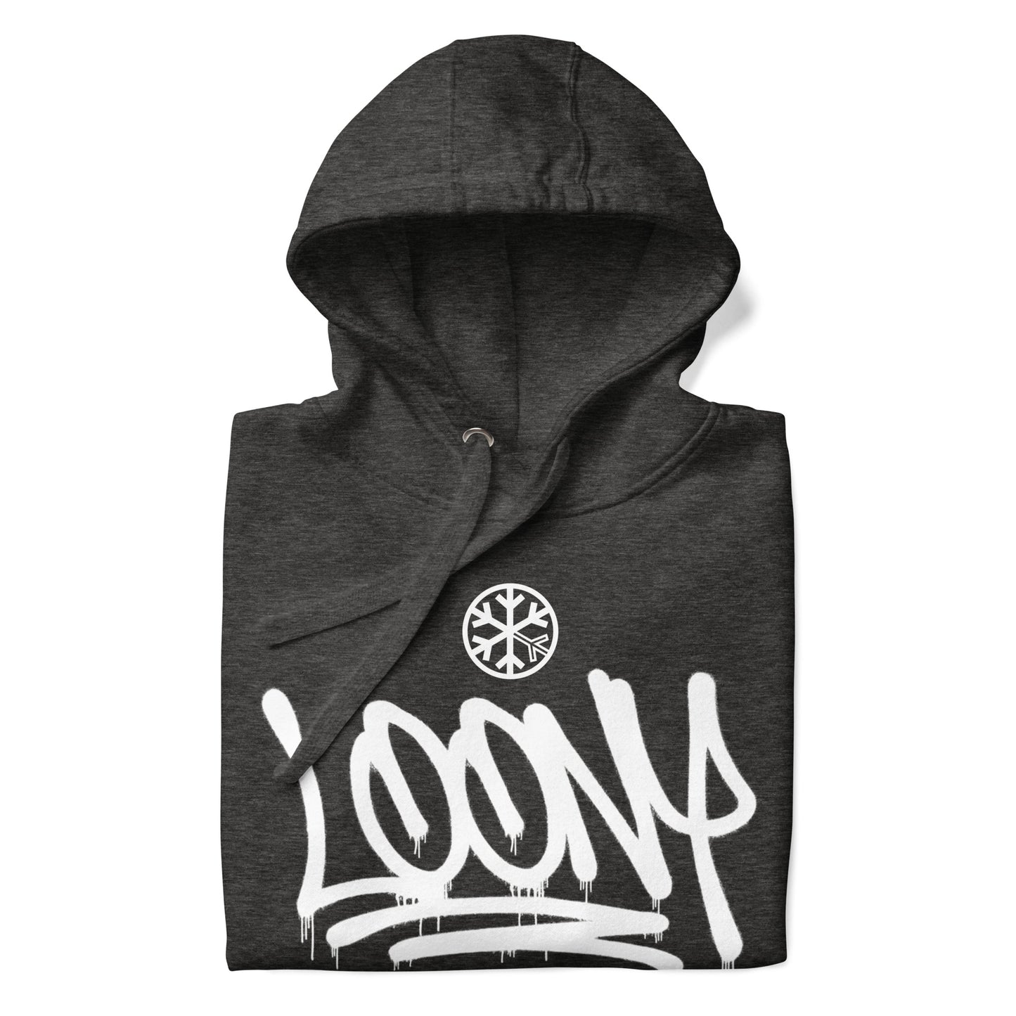Darkgray-Loony Graffiti Tag Hoodie from B.Different Clothing, folded, graffiti-inspired streetwear