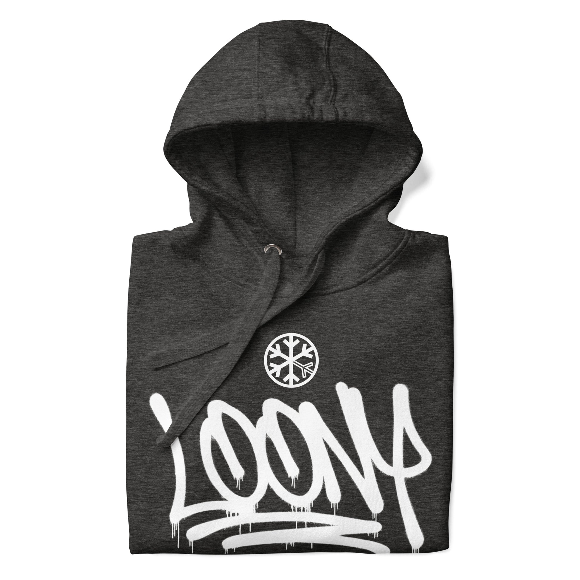 Darkgray-Loony Graffiti Tag Hoodie from B.Different Clothing, folded, graffiti-inspired streetwear