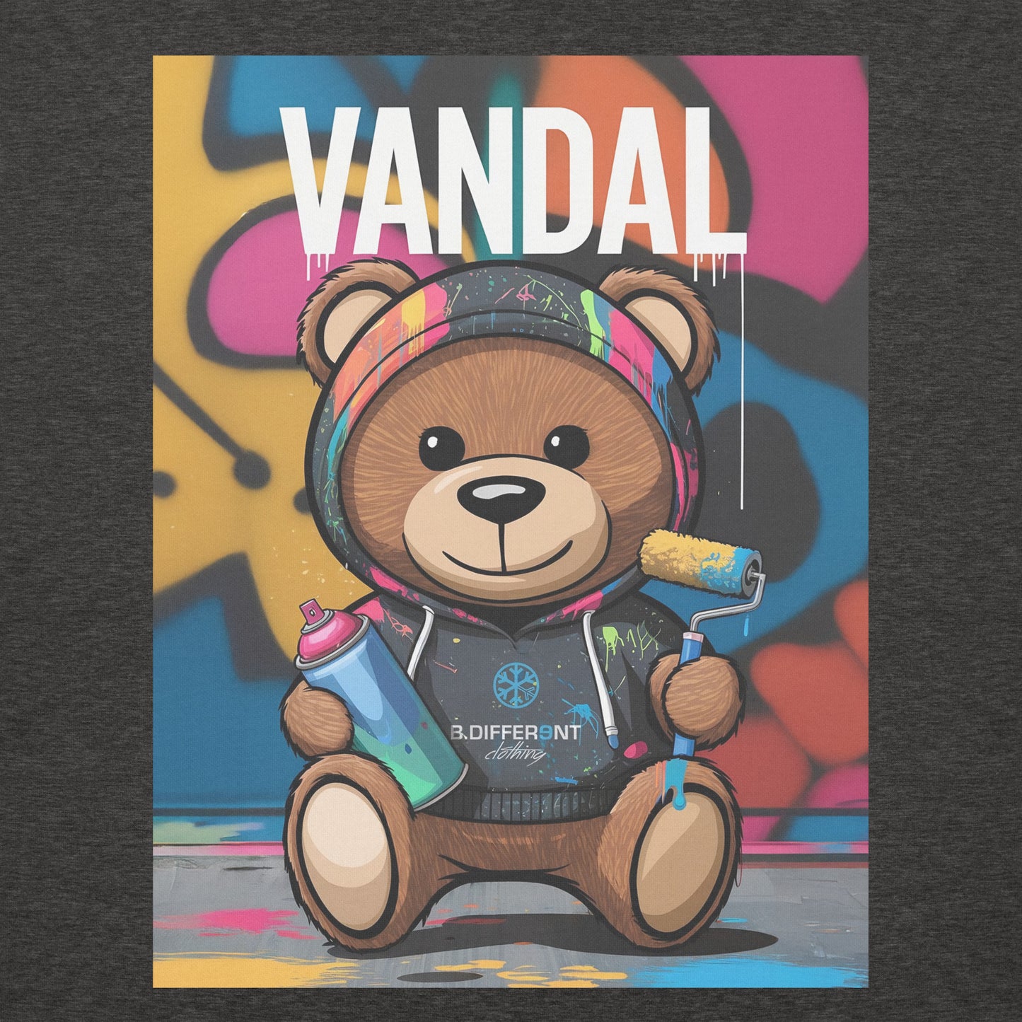 Darkgray-Vandal Teddy Bear Graffiti Hoodie from B.Different Clothing, graphic, graffiti-inspired streetwear