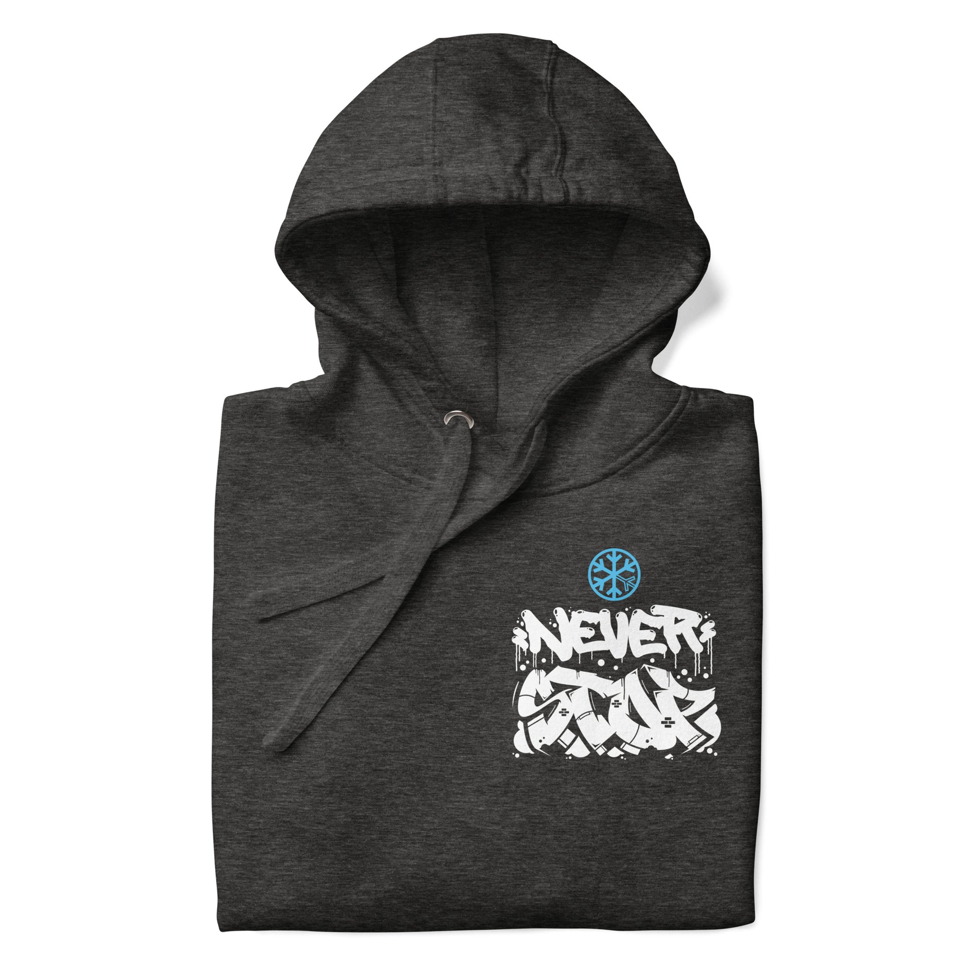 Darkgray-Never Stop Graffiti Character Hoodie from B.Different Clothing, folded, graffiti-inspired streetwear