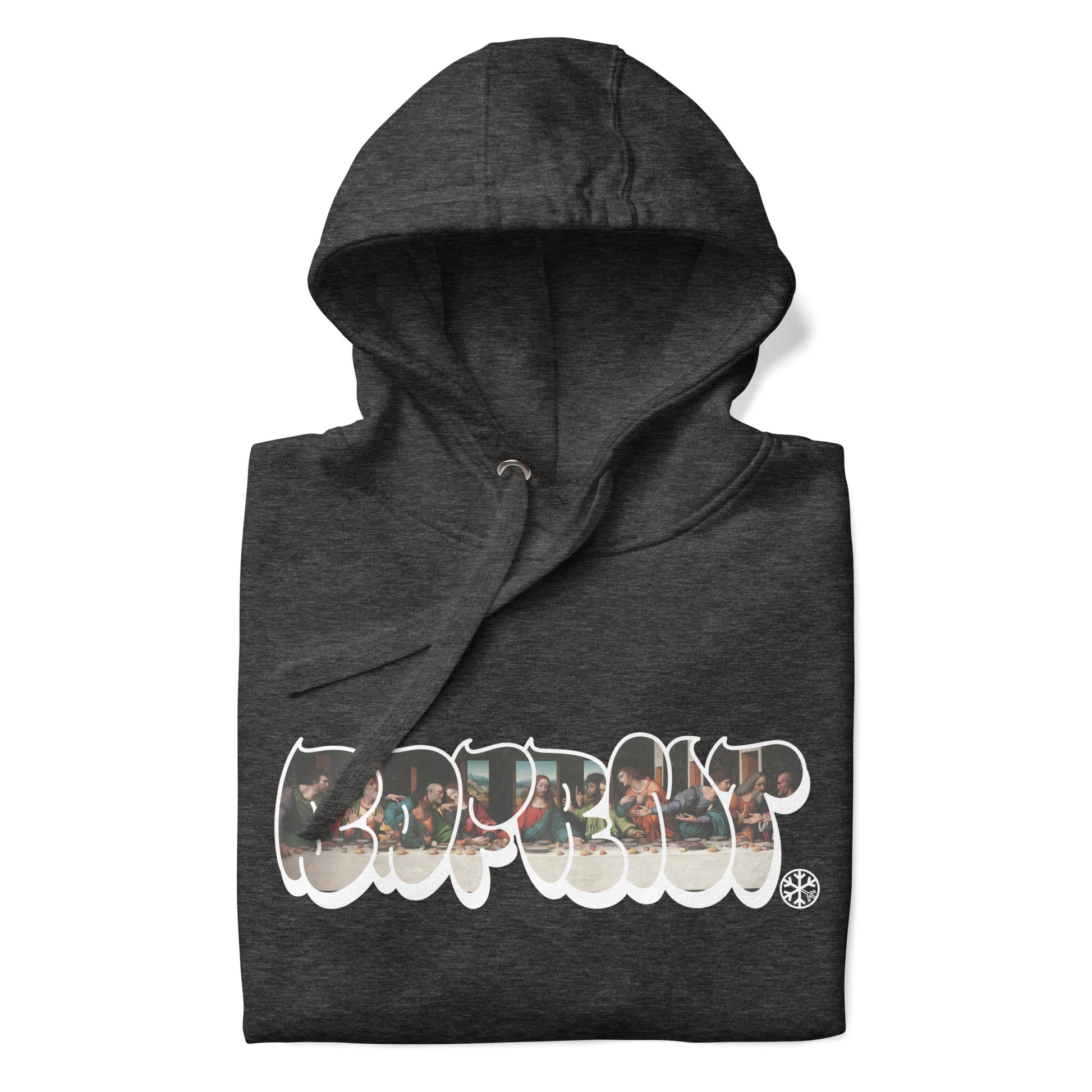 Darkgray-BDFRNT Throwie x Last Supper Graffiti Hoodie from B.Different Clothing, folded, graffiti-inspired streetwear