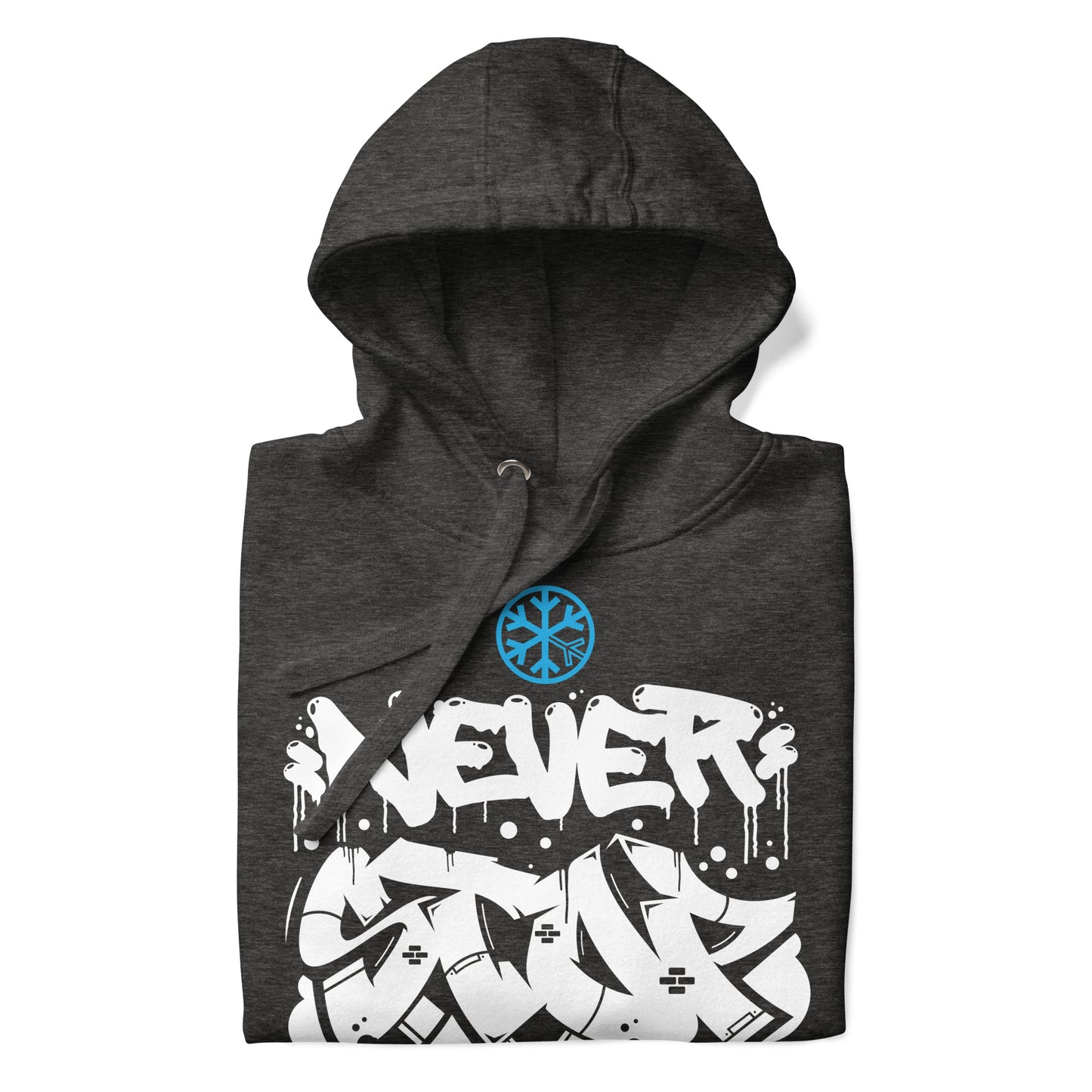 Darkgray-Never Stop Graffiti Piece Hoodie from B.Different Clothing, folded, graffiti-inspired streetwear