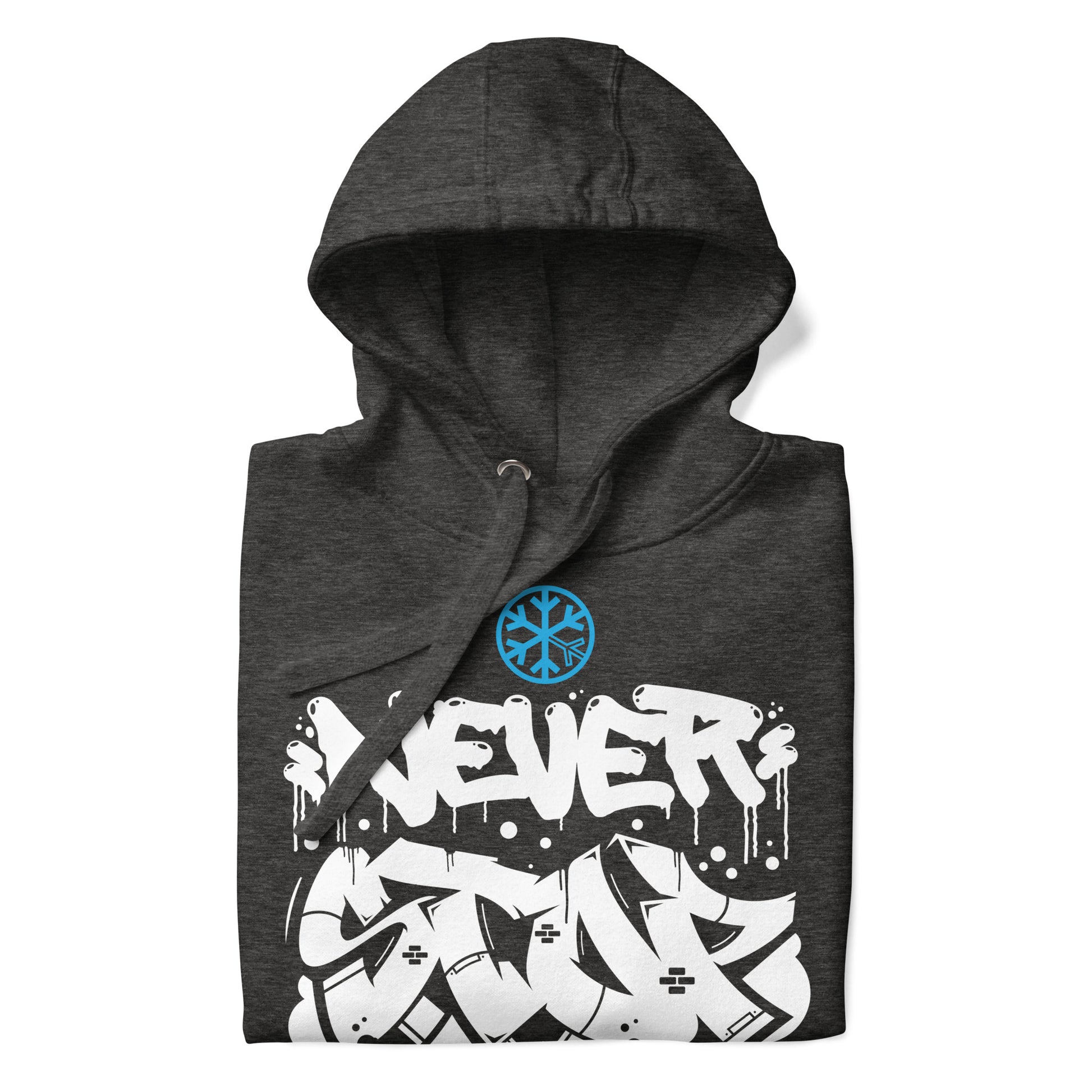 Darkgray-Never Stop Graffiti Piece Hoodie from B.Different Clothing, folded, graffiti-inspired streetwear