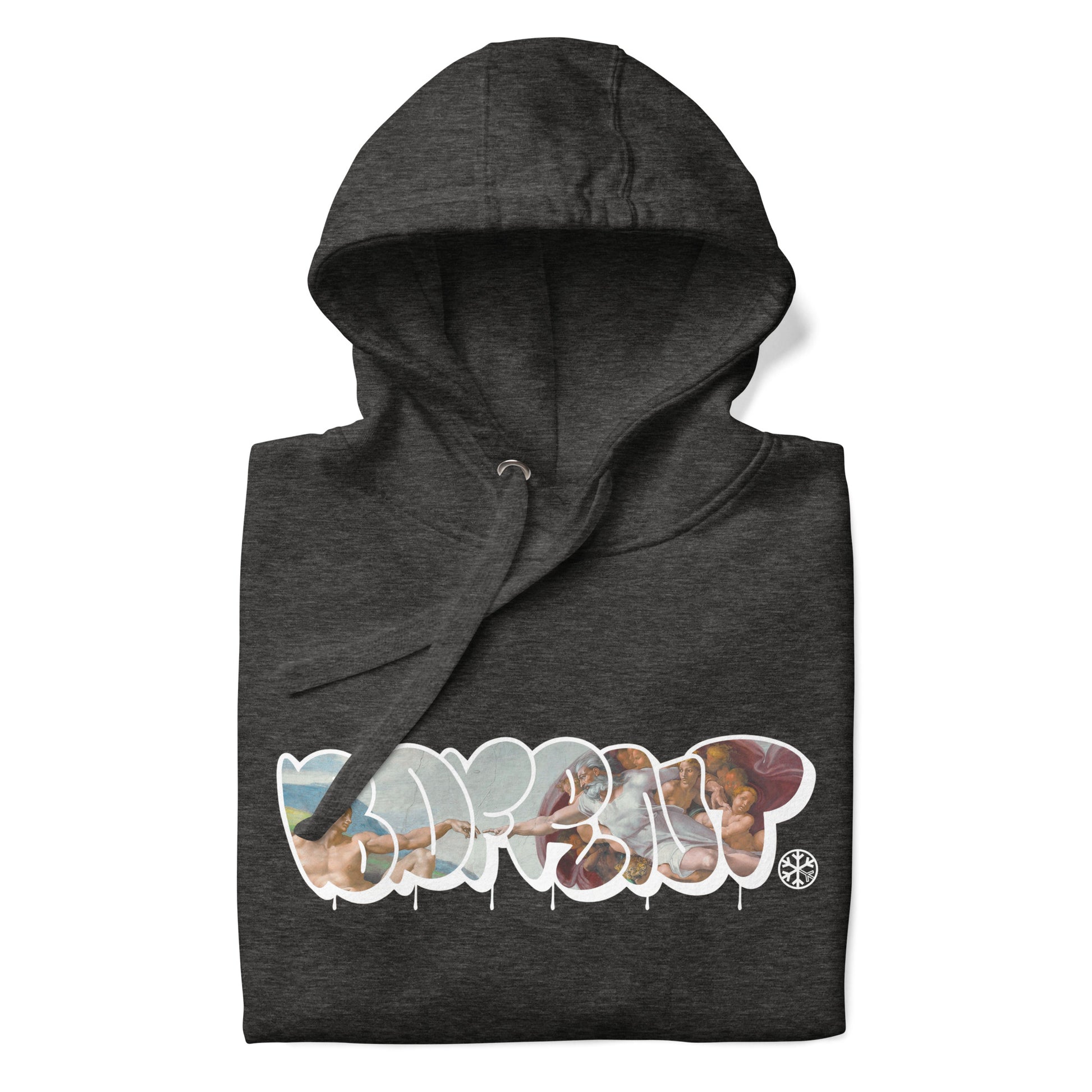 Darkgray-BDFRNT Throwie x Creation of Adam Graffiti Hoodie from B.Different Clothing, folded, graffiti-inspired streetwear