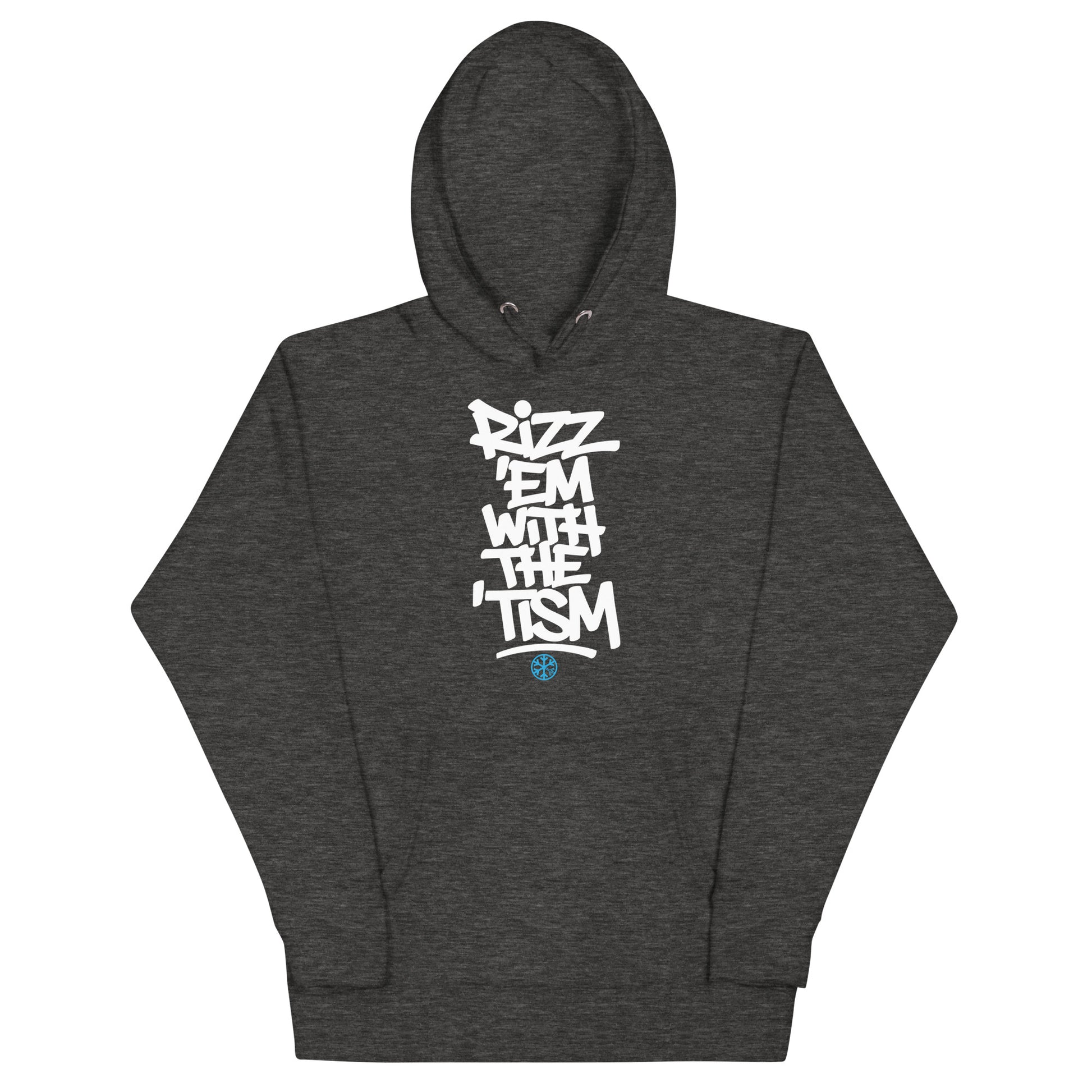 Darkgray-Rizz 'Em With The 'Tism Graffiti Hoodie from B.Different Clothing, front view, graffiti-inspired streetwear