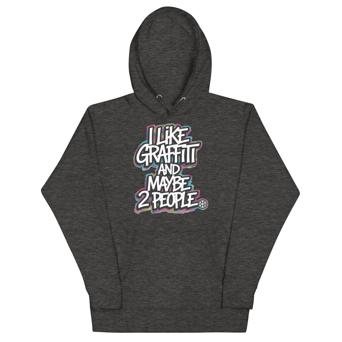 Darkgray-I Like Graffiti and Maybe 2 People Hoodie from B.Different Clothing, front view, graffiti-inspired streetwear