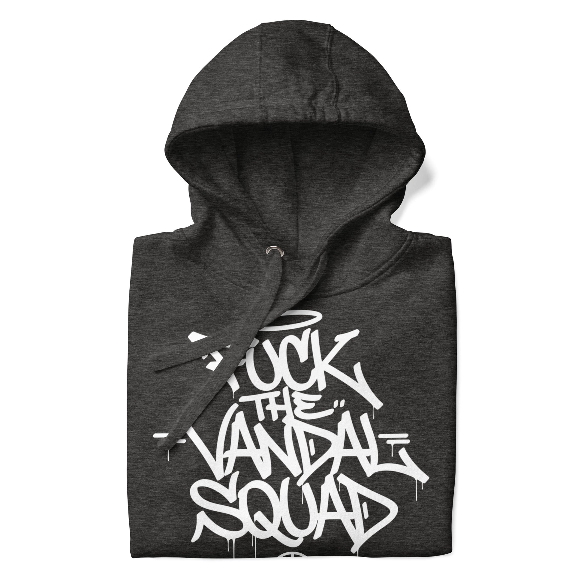Darkgray-Fuck The Vandal Squad Graffiti Hoodie from B.Different Clothing, folded, graffiti-inspired streetwear