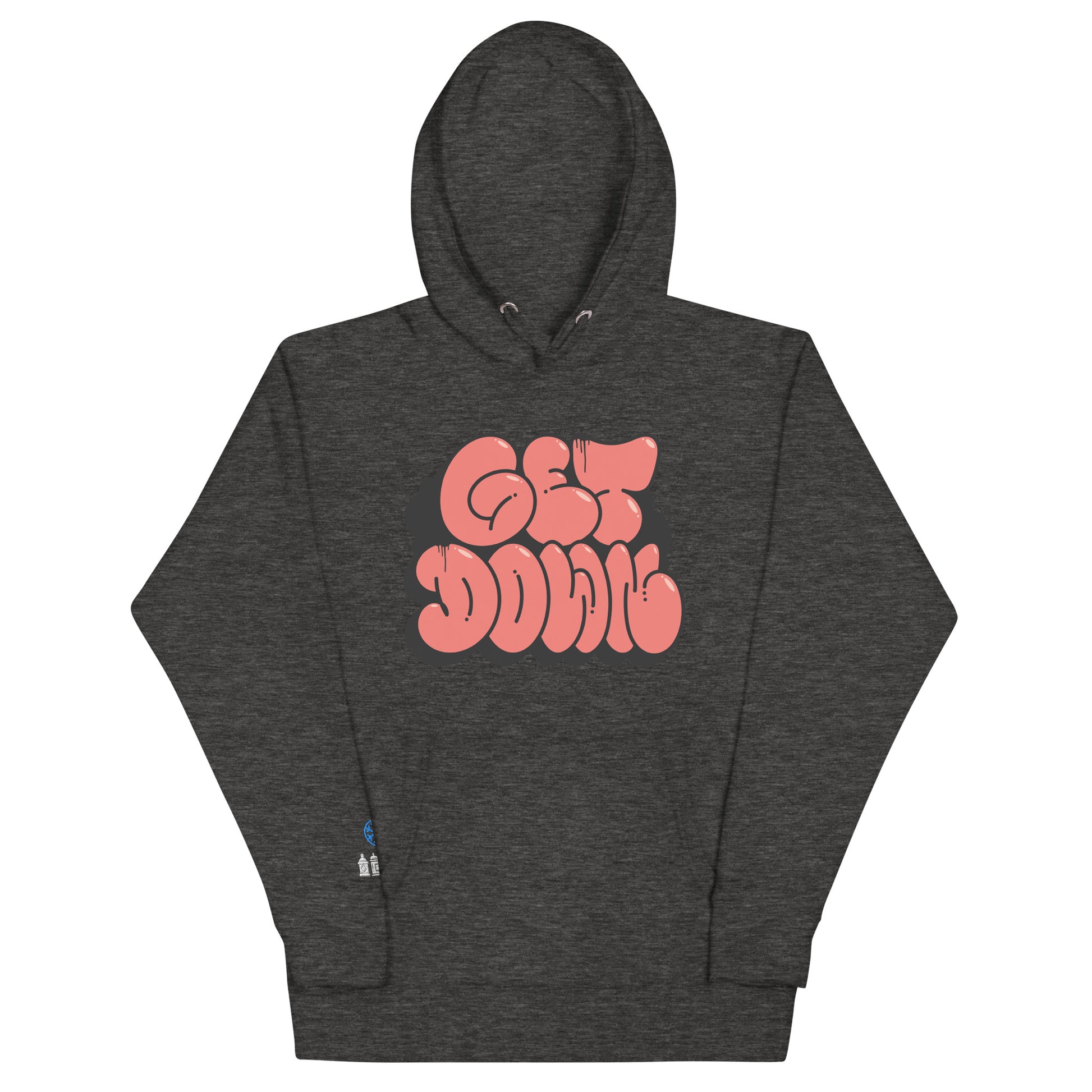 Darkgray-Get Down Graffiti Throw-up Hoodie from B.Different Clothing, front view, graffiti-inspired streetwear