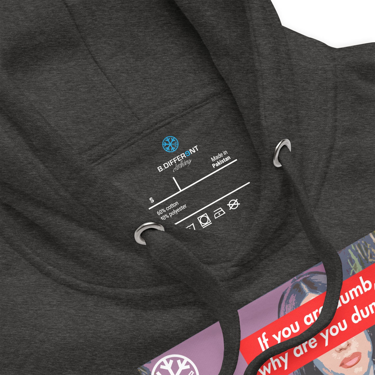 Darkgray-Why Are You Dumb Hoodie from B.Different Clothing, collar, graffiti-inspired streetwear