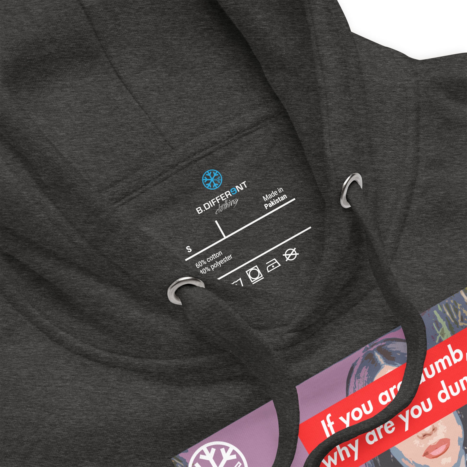 Darkgray-Why Are You Dumb Hoodie from B.Different Clothing, collar, graffiti-inspired streetwear