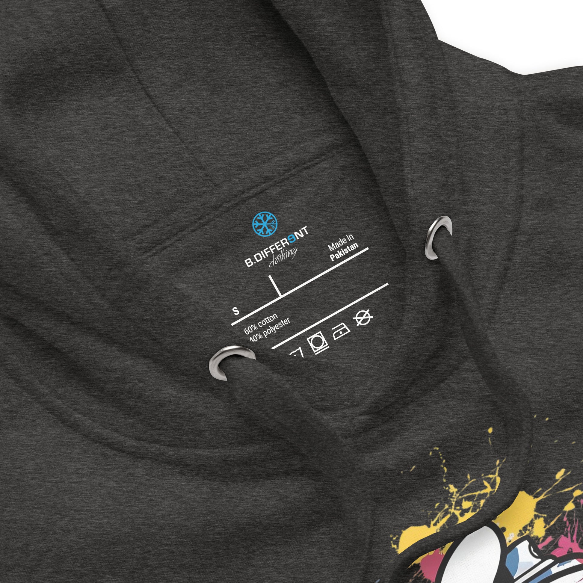 Darkgray-Hand Spray Can Graffiti Hoodie from B.Different Clothing, collar, graffiti-inspired streetwear