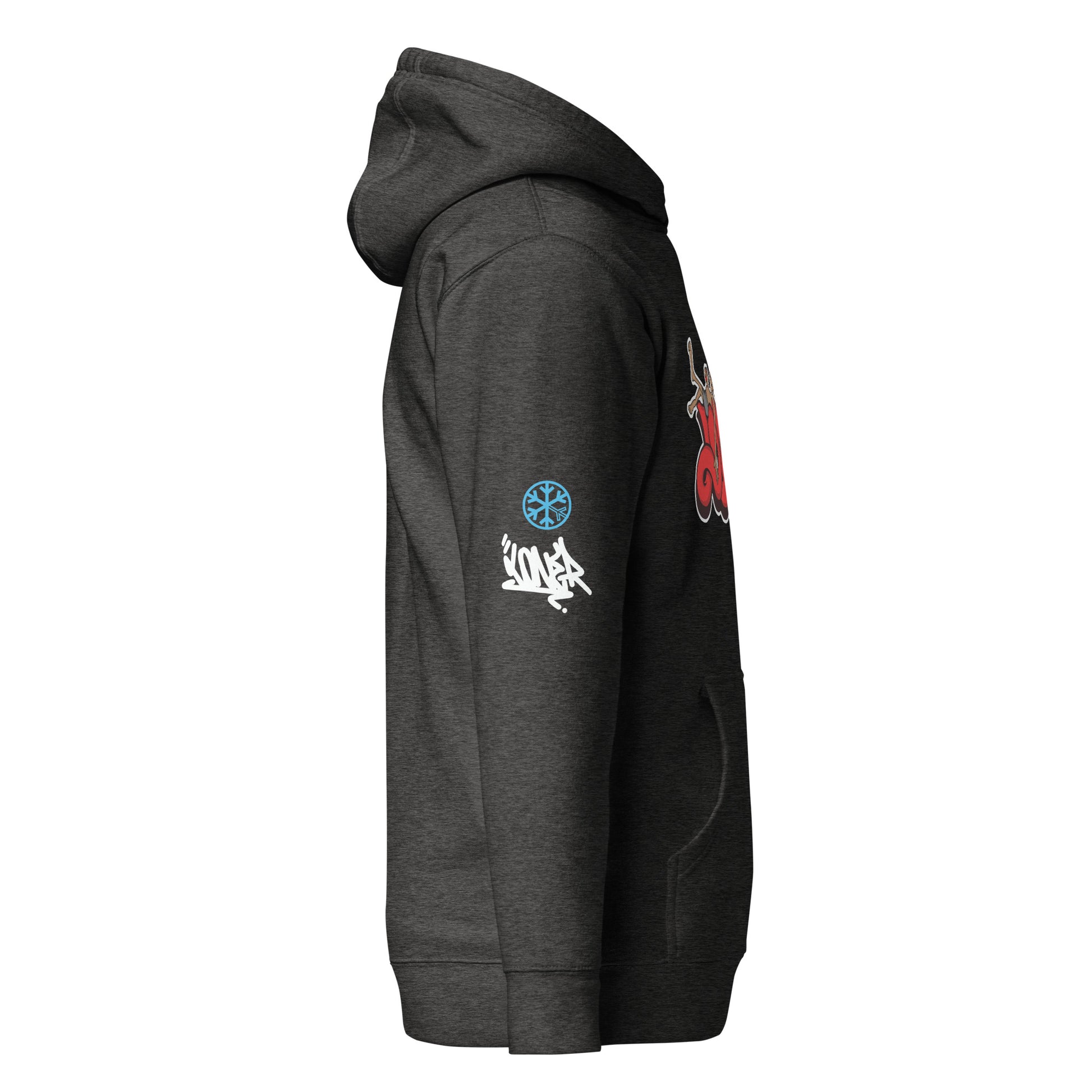 Darkgray-Loner Graffiti Piece Hoodie from B.Different Clothing, side view, graffiti-inspired streetwear