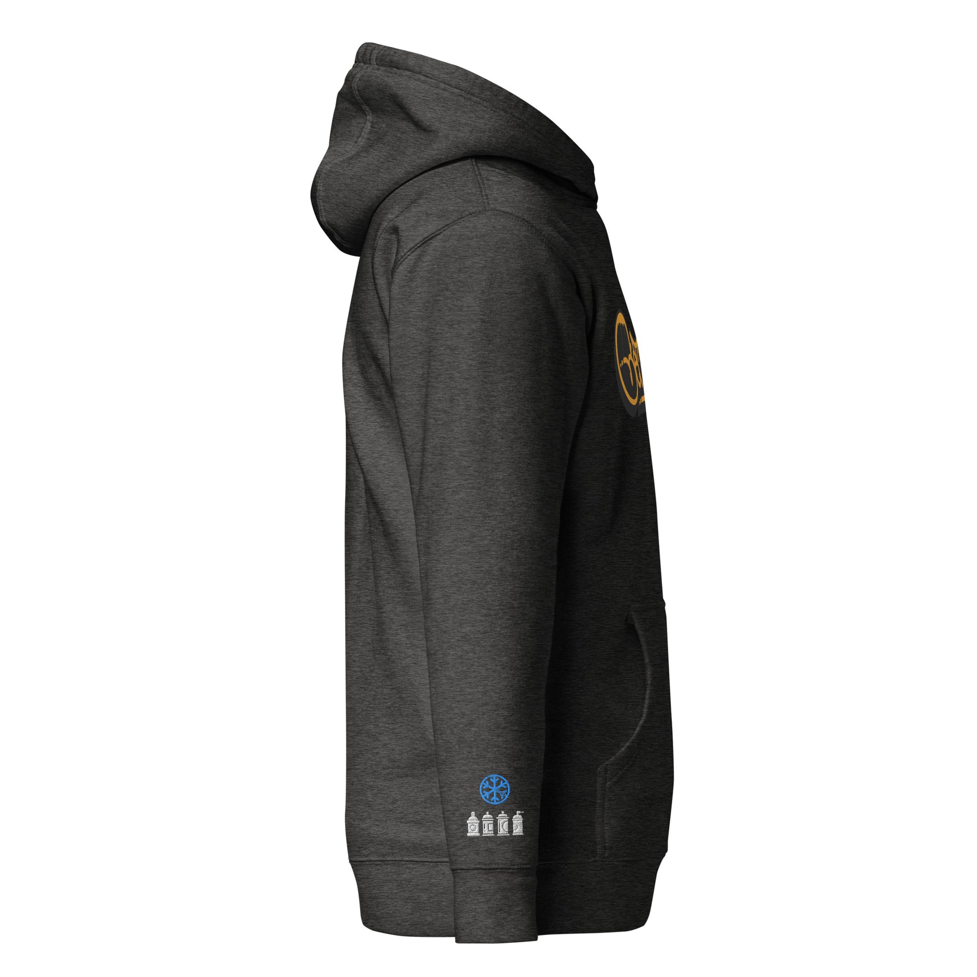 Darkgray-Get Down Graffiti Tag Hoodie from B.Different Clothing, side view, graffiti-inspired streetwear