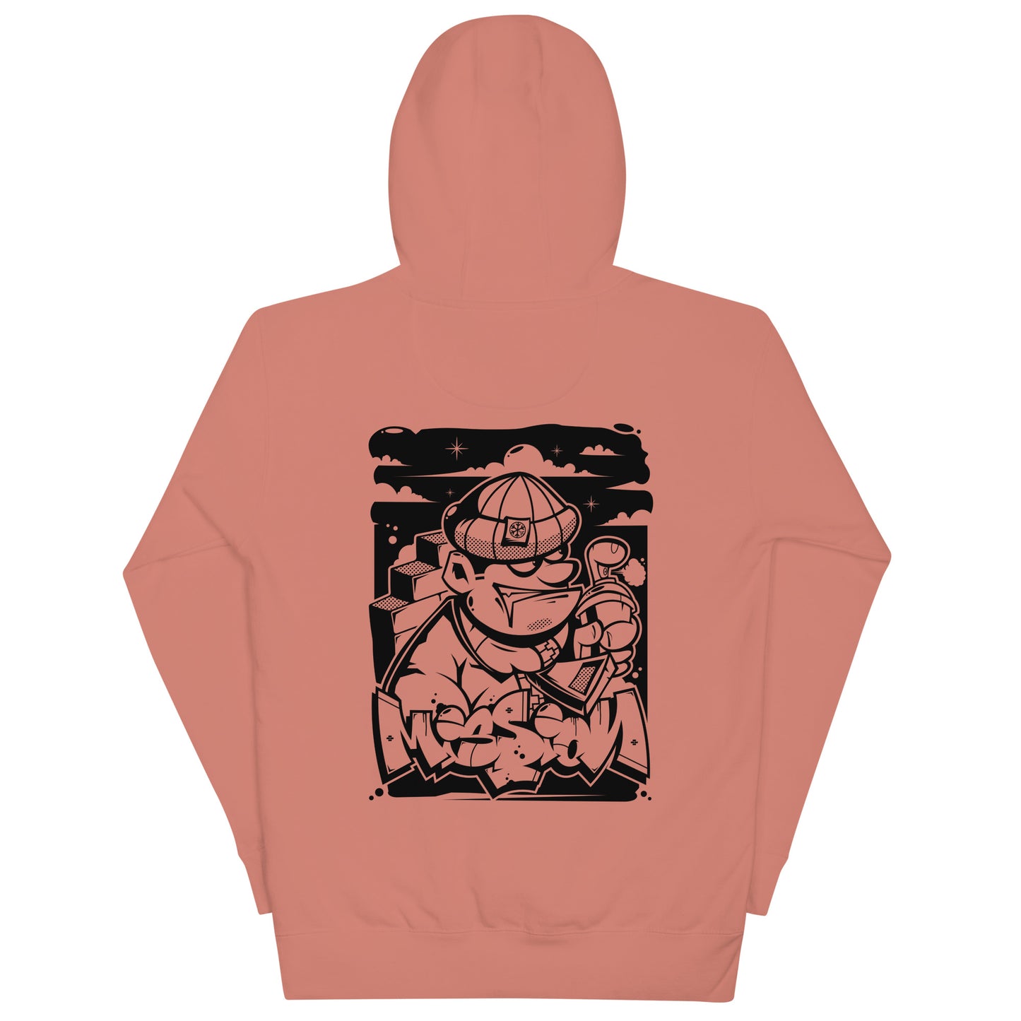 Pink-Mission Graffiti Character Hoodie from B.Different Clothing, back view, graffiti-inspired streetwear