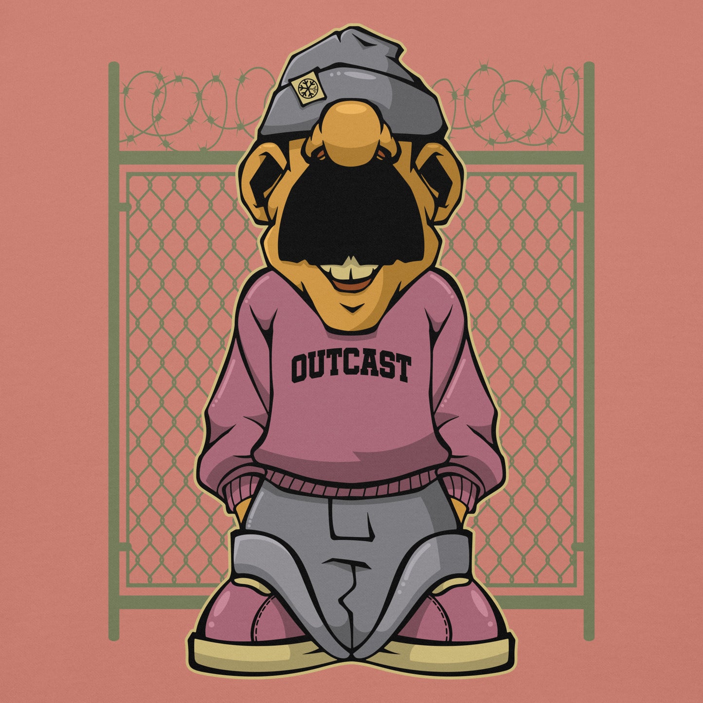 Pink-Outcast Graffiti Character Hoodie from B.Different Clothing, graphic, graffiti-inspired streetwear