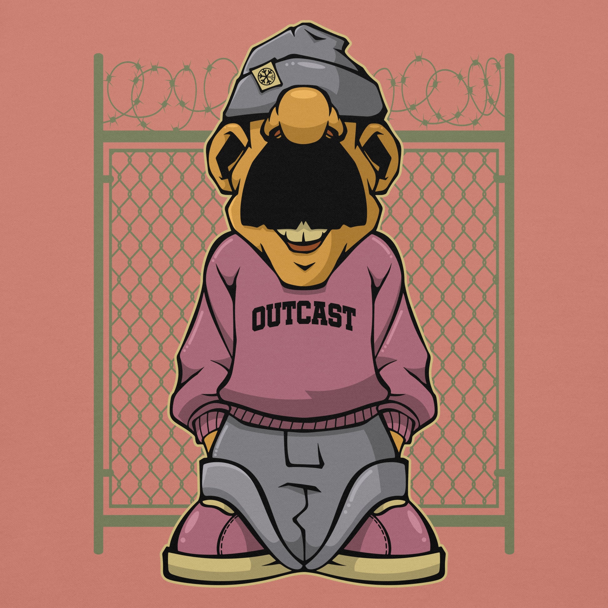 Pink-Outcast Graffiti Character Hoodie from B.Different Clothing, graphic, graffiti-inspired streetwear