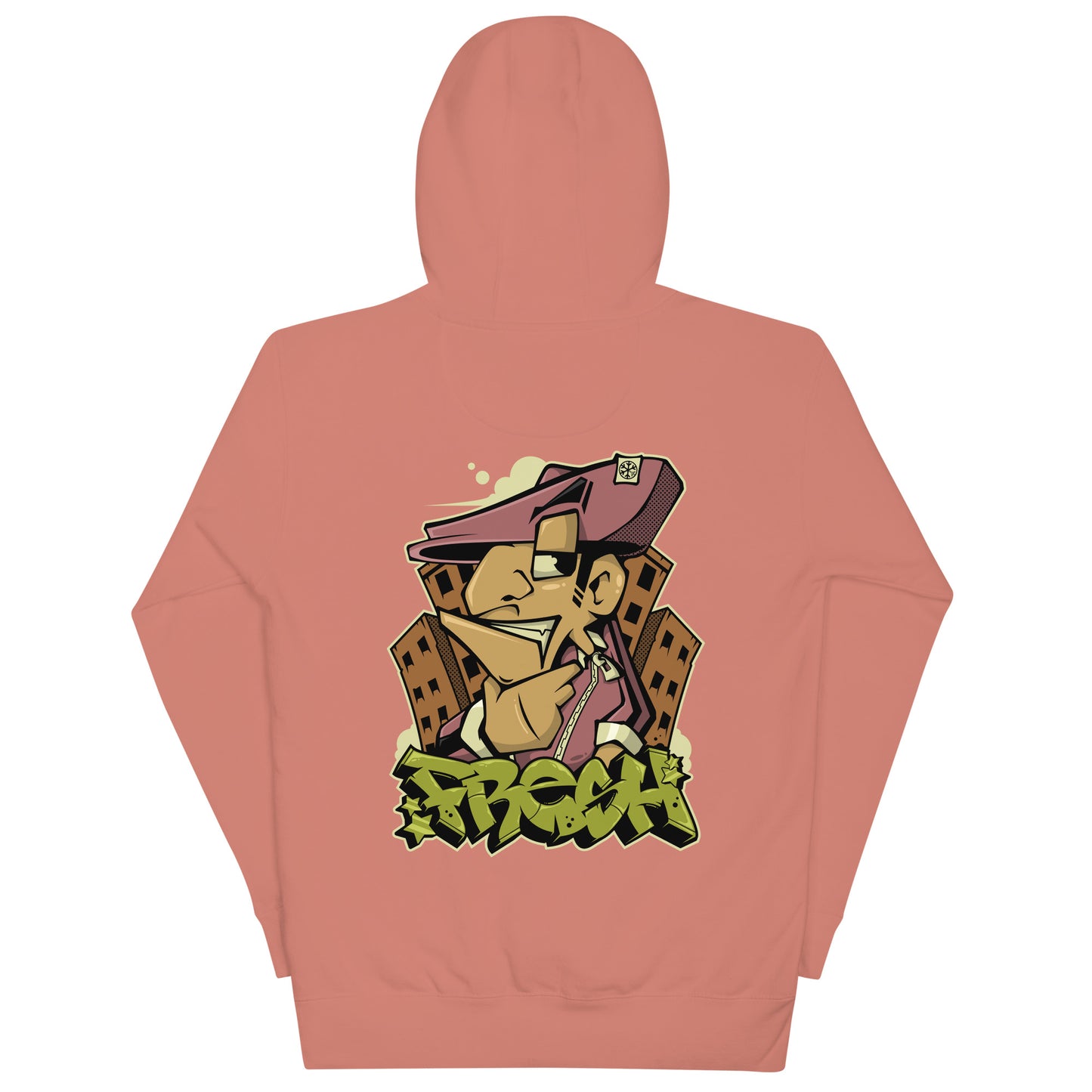Pink-Fresh Graffiti Character Hoodie from B.Different Clothing, back view, graffiti-inspired streetwear
