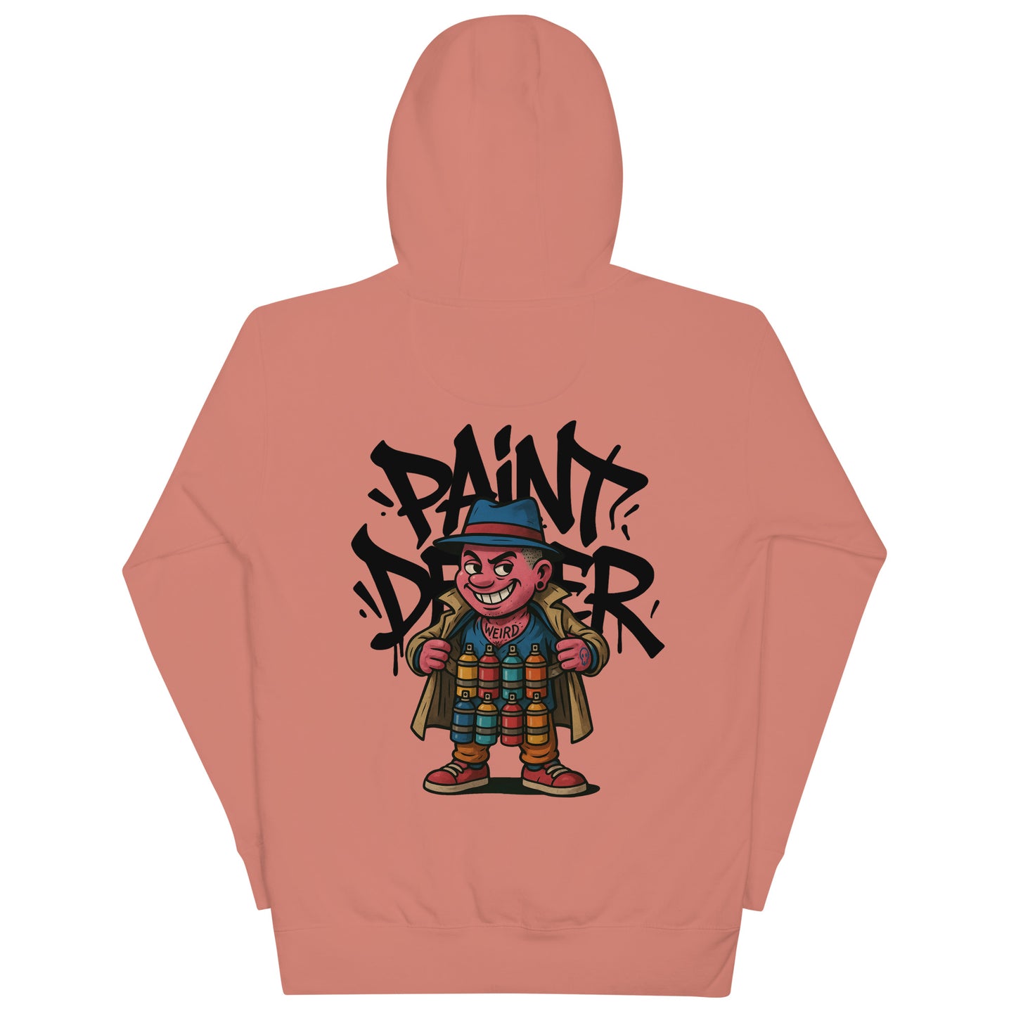 Pink-Paint Dealer Graffiti Character Hoodie from B.Different Clothing, back view, graffiti-inspired streetwear