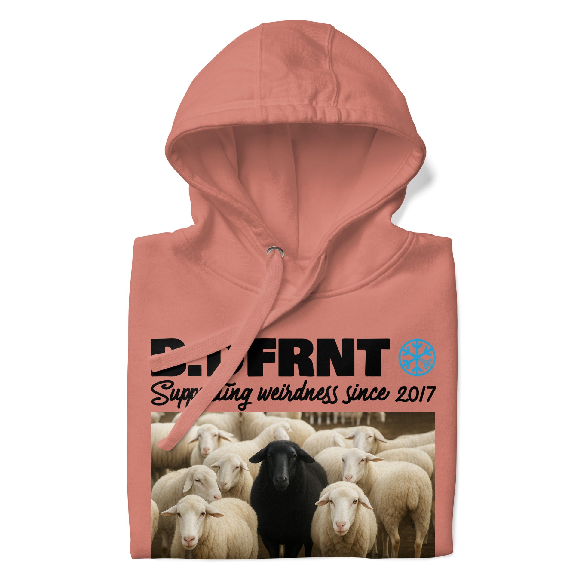 Pink-Black Sheep Hoodie from B.Different Clothing, folded, graffiti-inspired streetwear